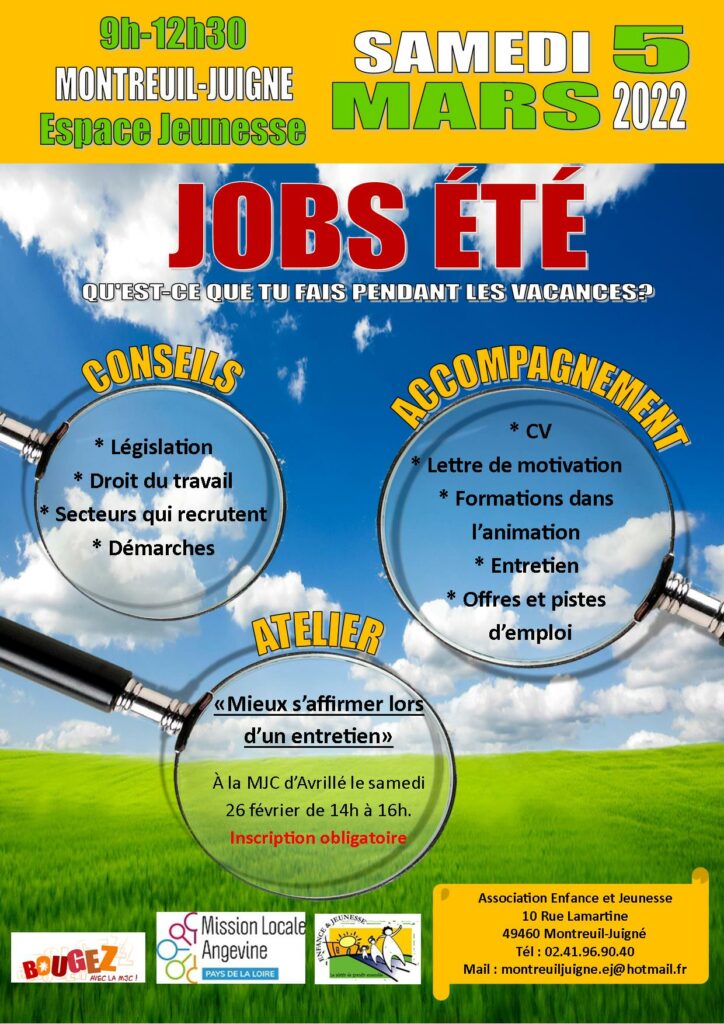 Jobs été le 5 mars 2022! – Association Enfance Jeunesse